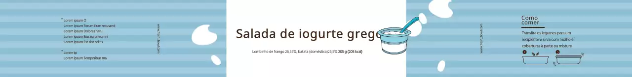 Rótulo ilustrado azul para salada de iogurte grego