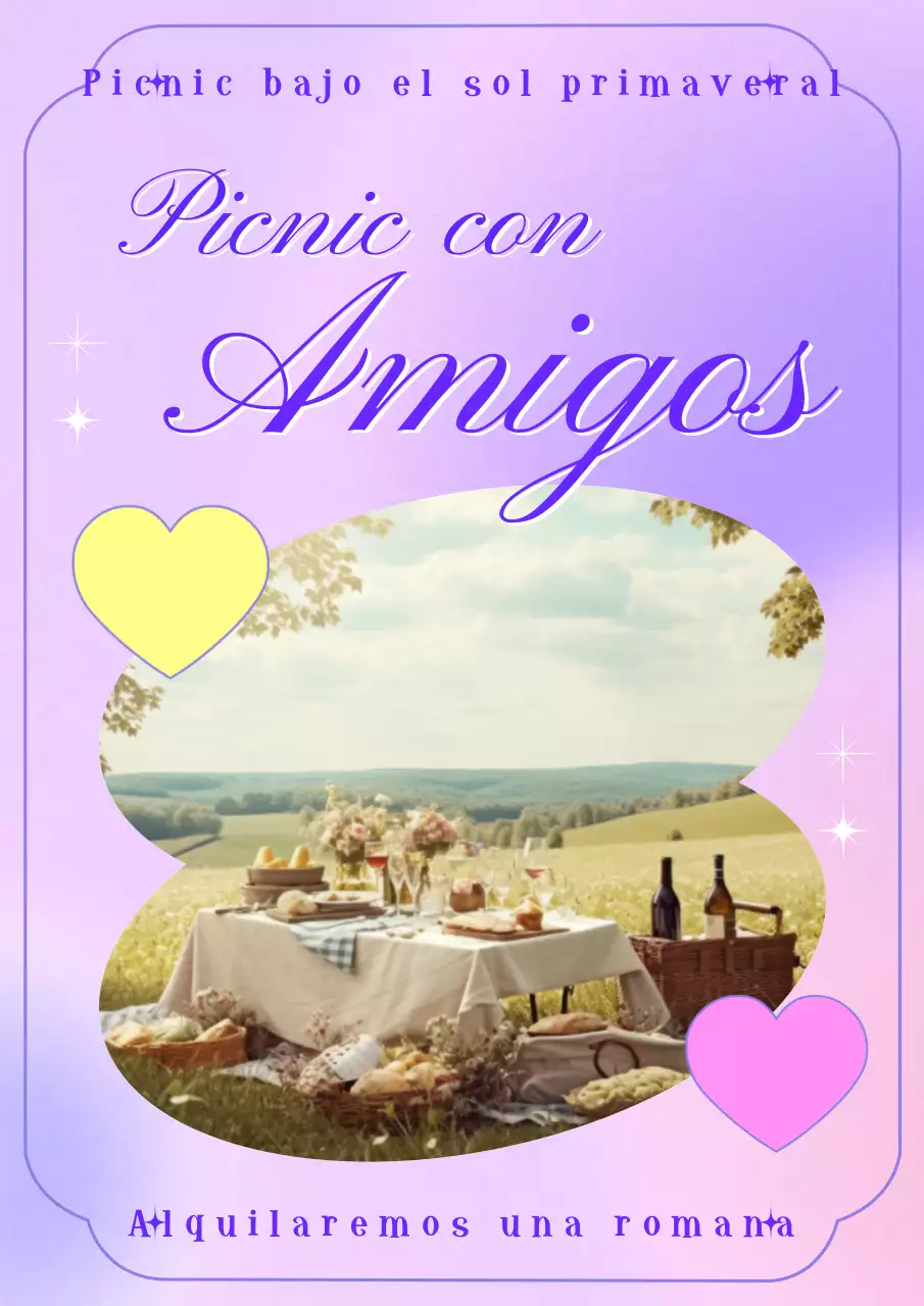 Un picnic con amigos en una foto de brillo púrpura