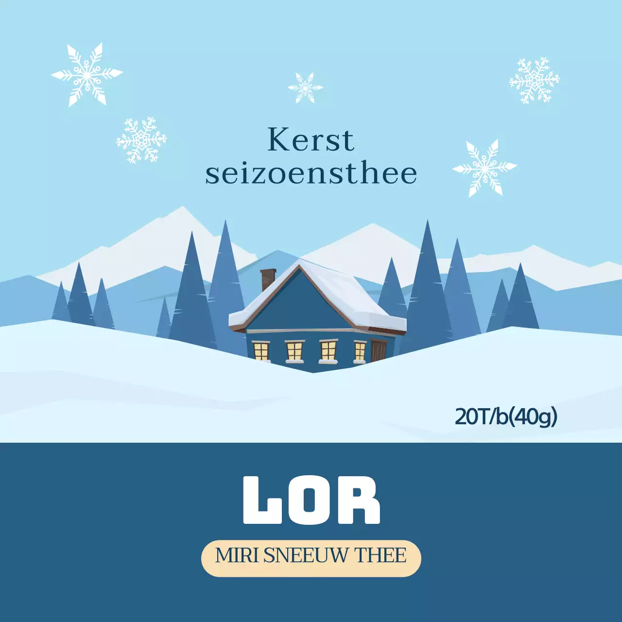 Blauw geïllustreerde theelabels voor het kerstseizoen