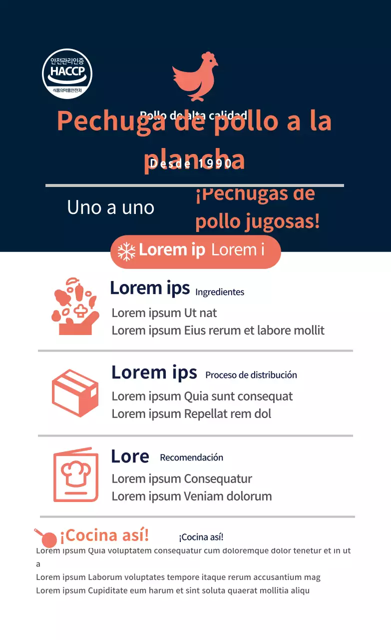 Logotipo naranja azul marino etiqueta descriptiva de receta alimentaria