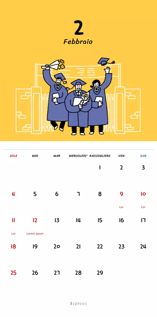 Calendario di Capodanno con simpatiche illustrazioni