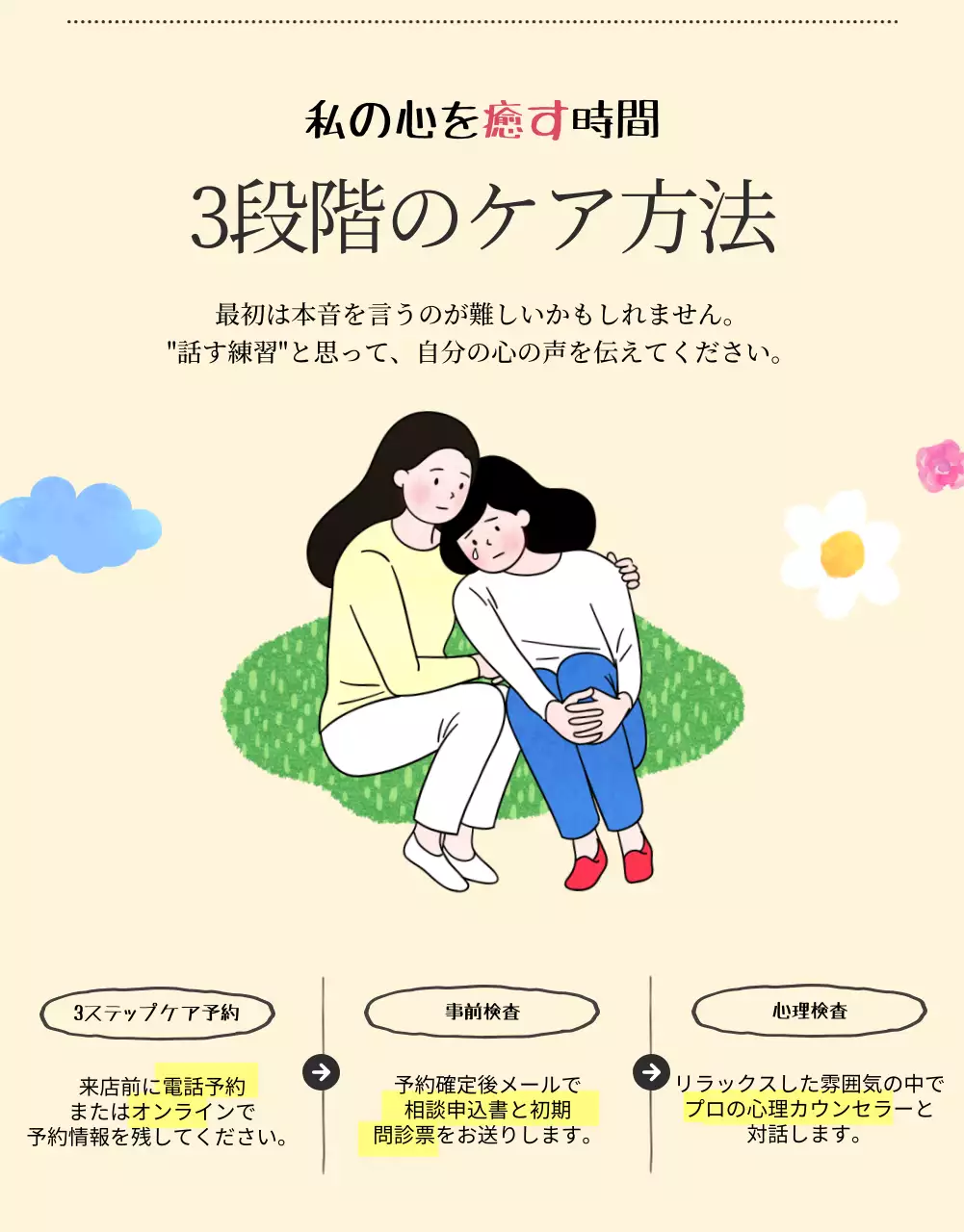 ベージュ シンプル 心理ケア パンフレット 詳細ページ