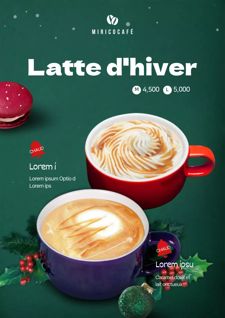 Affiche de boissons d'hiver sur fond vert Concept de Noël
