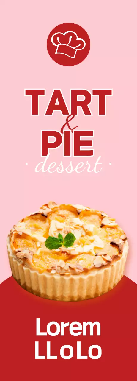 A banner introducing a menu of sweet dessert tarts with a pink background
