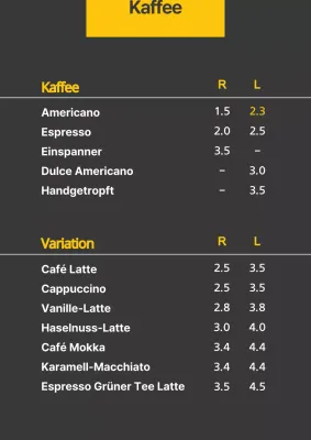 Gelb schwarz einfaches Getränk Menü Tisch