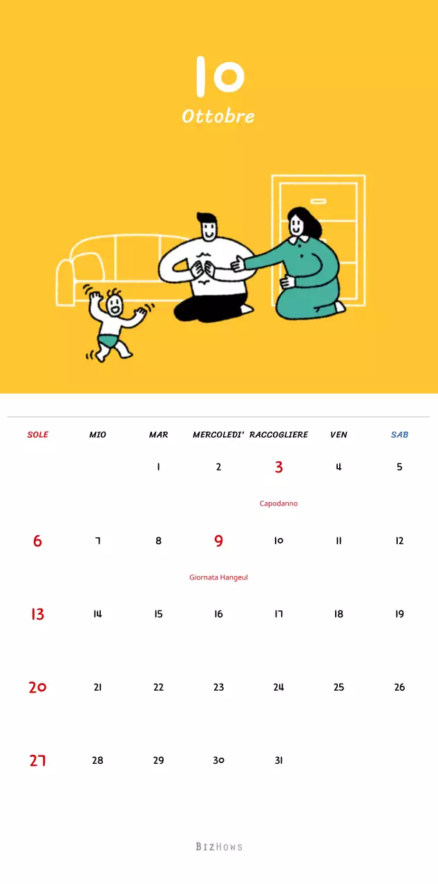 Calendario di Capodanno con simpatiche illustrazioni