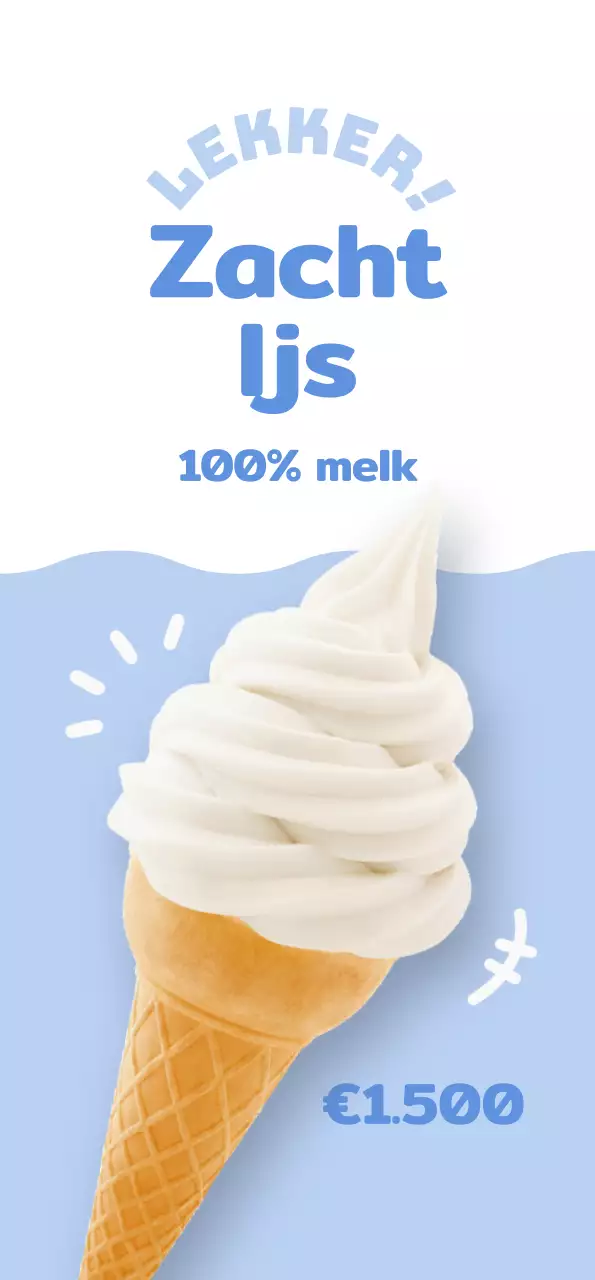 Promoot een strak, schattig ogend menu met wit ijs op een lichtblauwe achtergrond