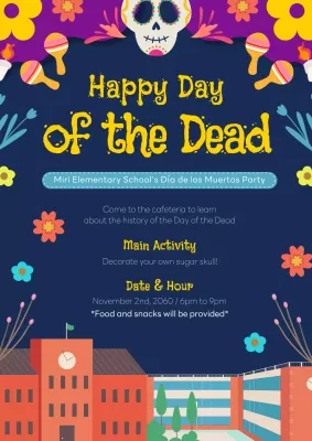 Navy and purple kitsch Day of the Dead publicity