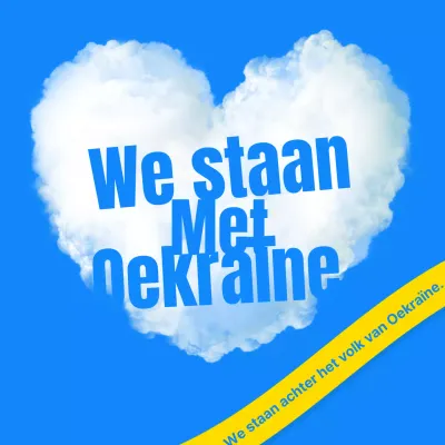 Ukuraina oorlog vredesboodschap in blauw en geel