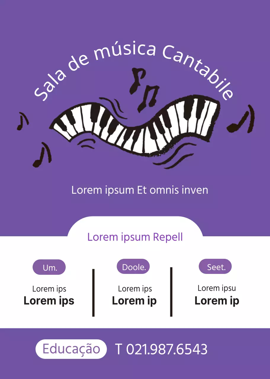 Ilustração de um piano roxo para promover uma escola de música