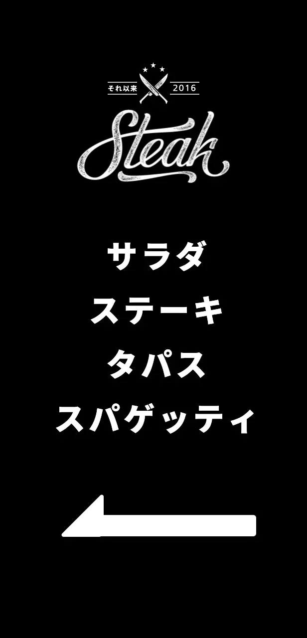 黒い背景にステーキの写真が入ったレストランのバナー