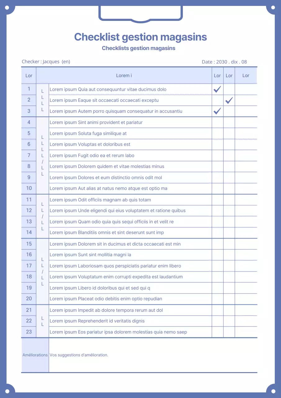 Liste de contrôle pour la gestion des magasins en style presse-papiers bleu