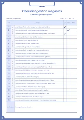 Liste de contrôle pour la gestion des magasins en style presse-papiers bleu