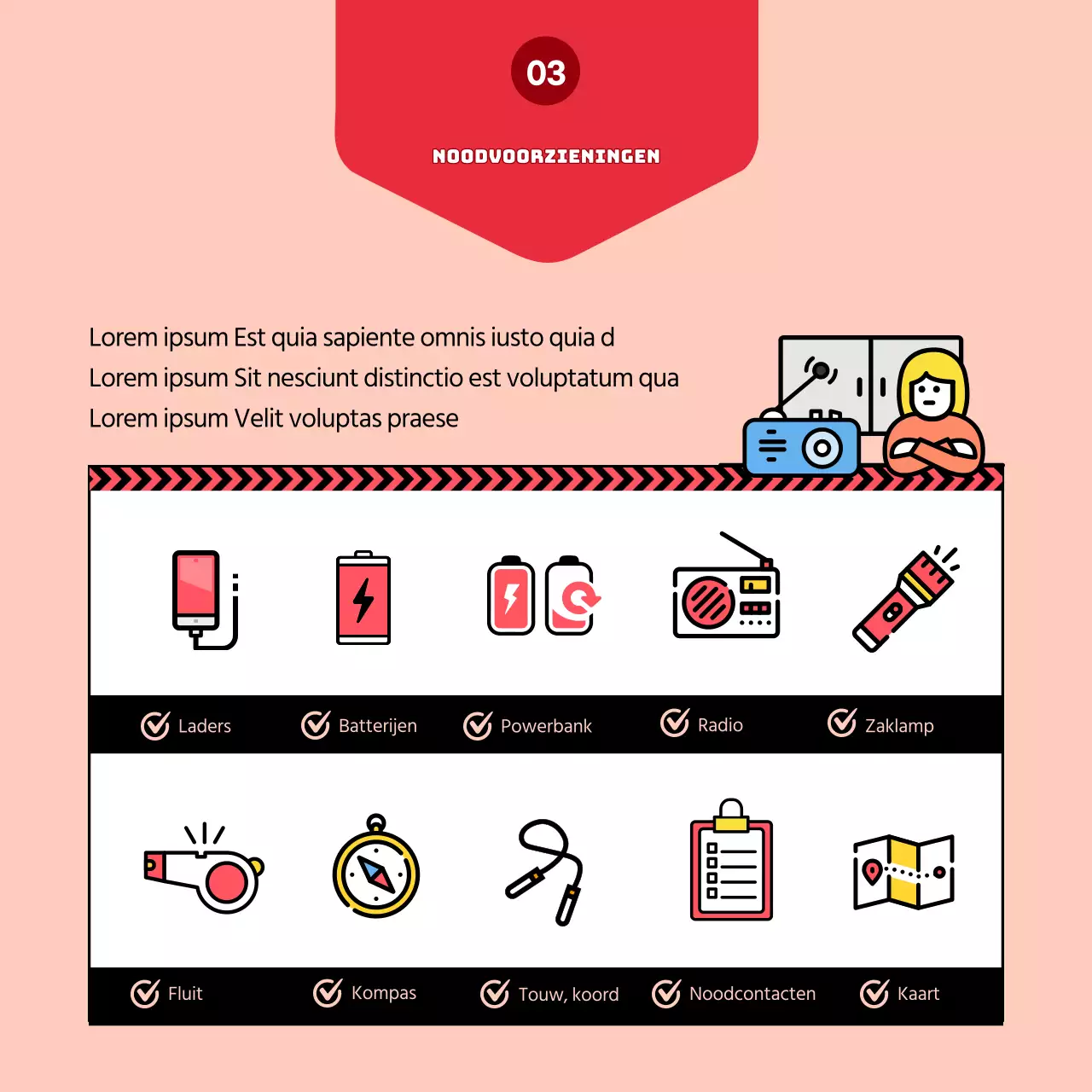 Illustraties in geel markeren De overlevingstas van mijn gezin maken