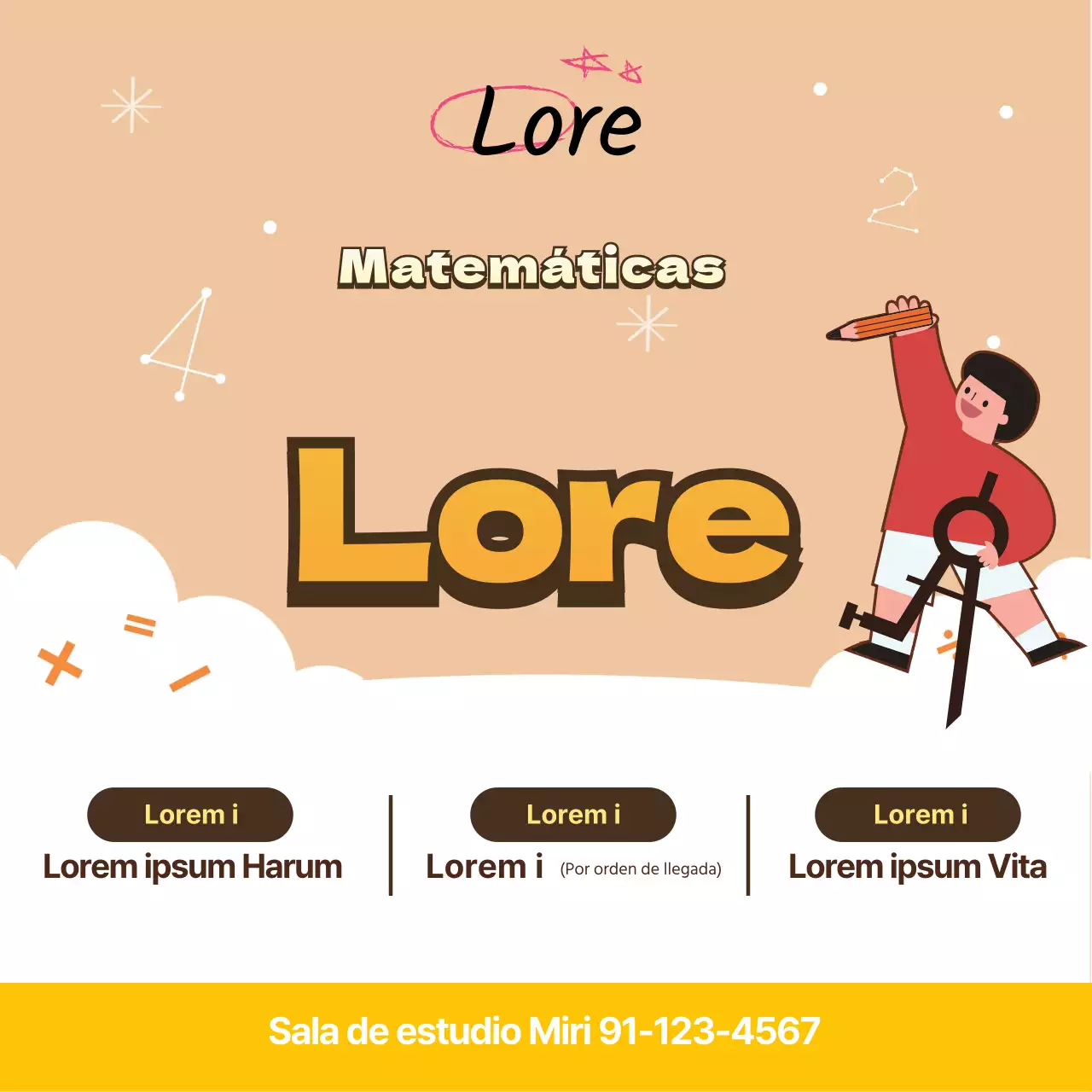 Ilustración amarilla lindo anuncio de la escuela de matemáticas