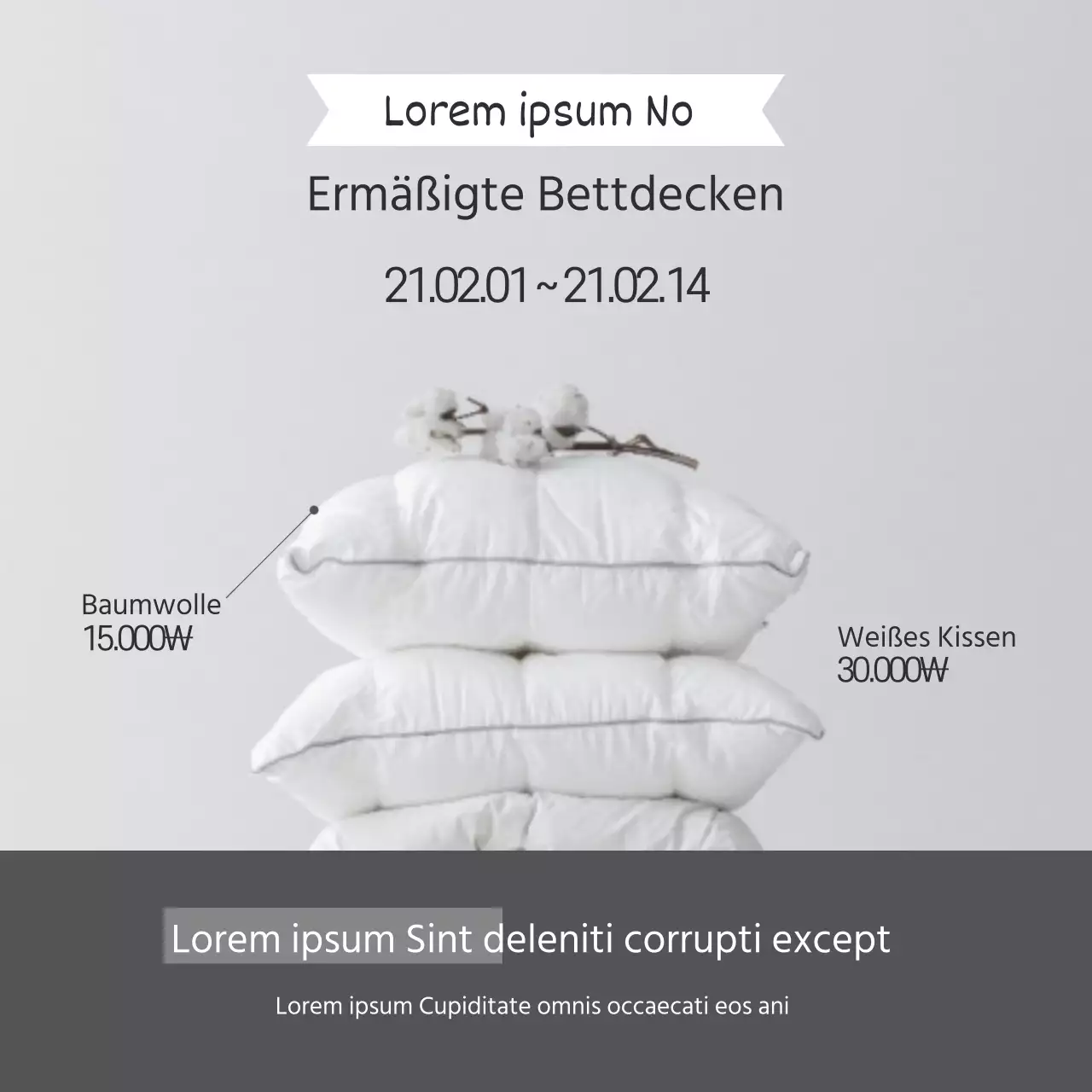 Ein graues Foto hervorheben Einfache Bettdecke zur Werbung für eine Verkaufsveranstaltung