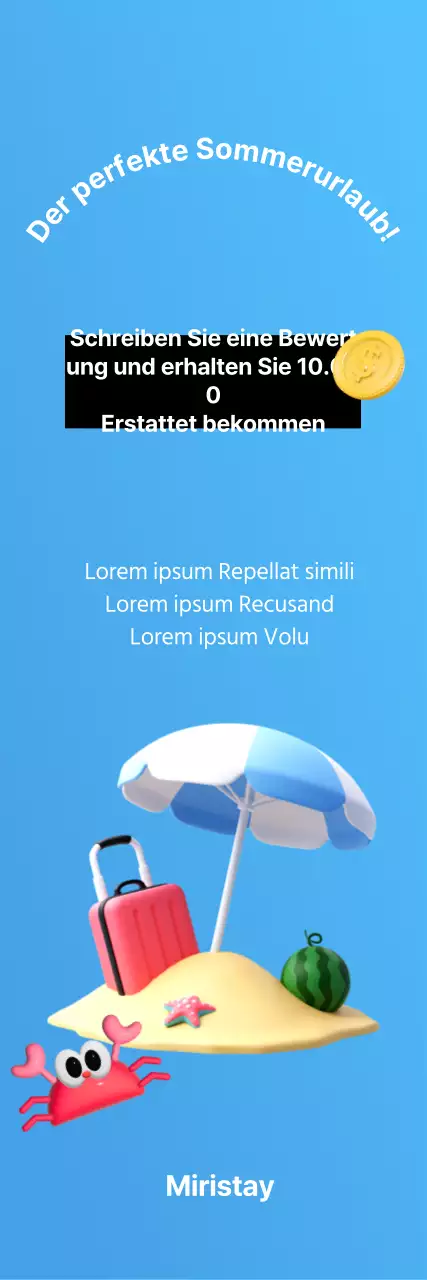 Eine einfache Werbeaktion mit einem sommerlichen 3D-Bild auf einem hellblauen Hintergrund