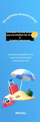 Eine einfache Werbeaktion mit einem sommerlichen 3D-Bild auf einem hellblauen Hintergrund