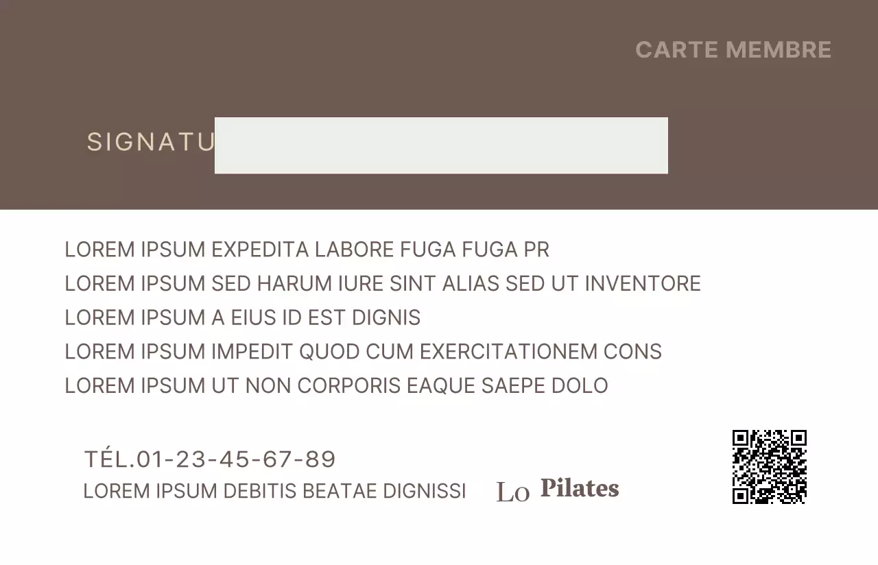 Carte de membre Pilates simple, avec logo, en marron et jaune clair