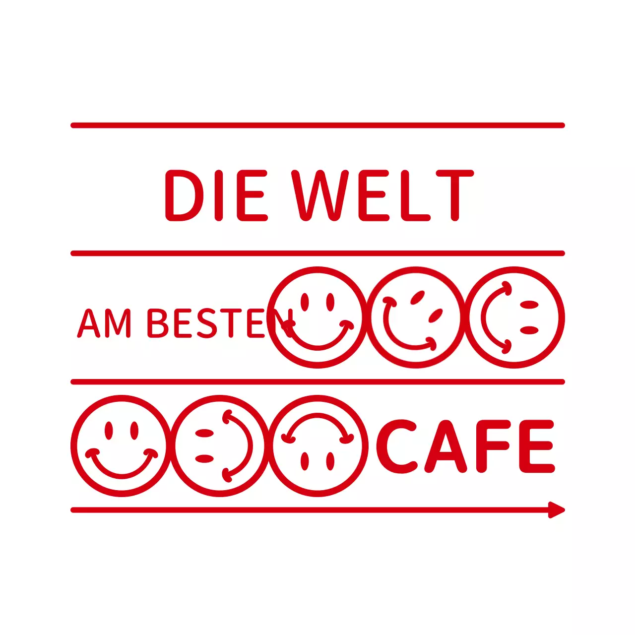 Einfache, saubere Text- und Emoji-Kombination im Stil eines Cafés in Rot