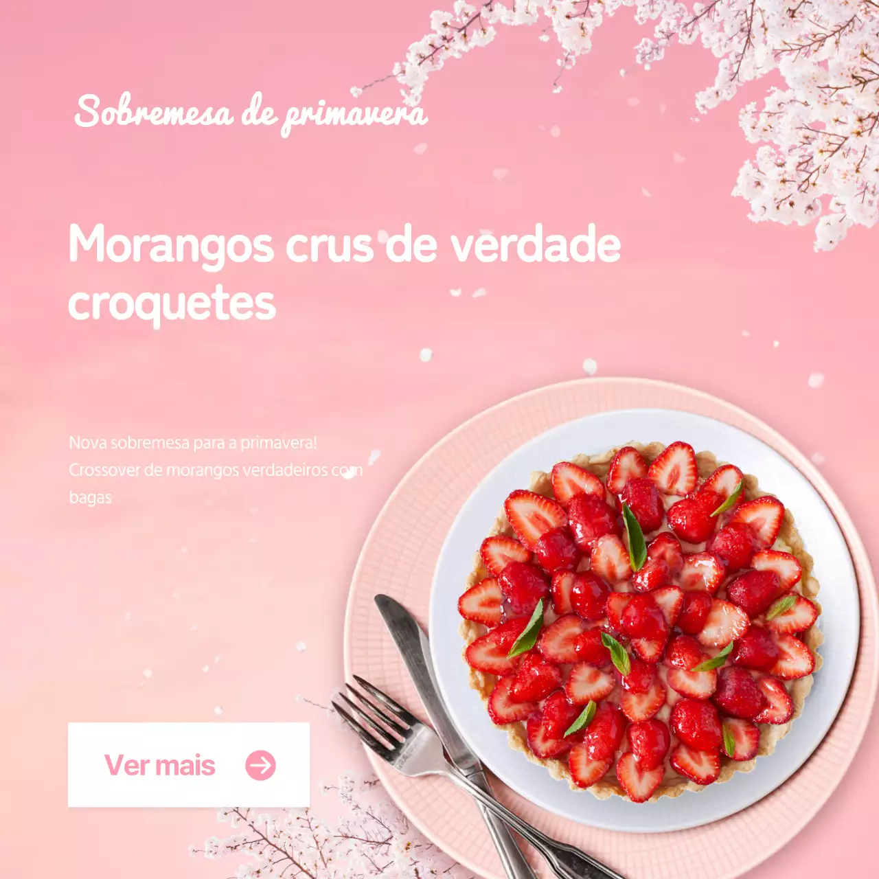 Um evento de café com sobremesa de morango primaveril em rosa e branco para um visual limpo e fresco