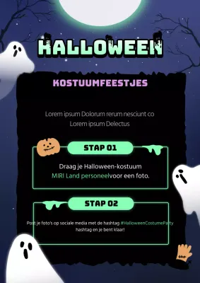 Neongroene en paarse evenementengids met spookthema