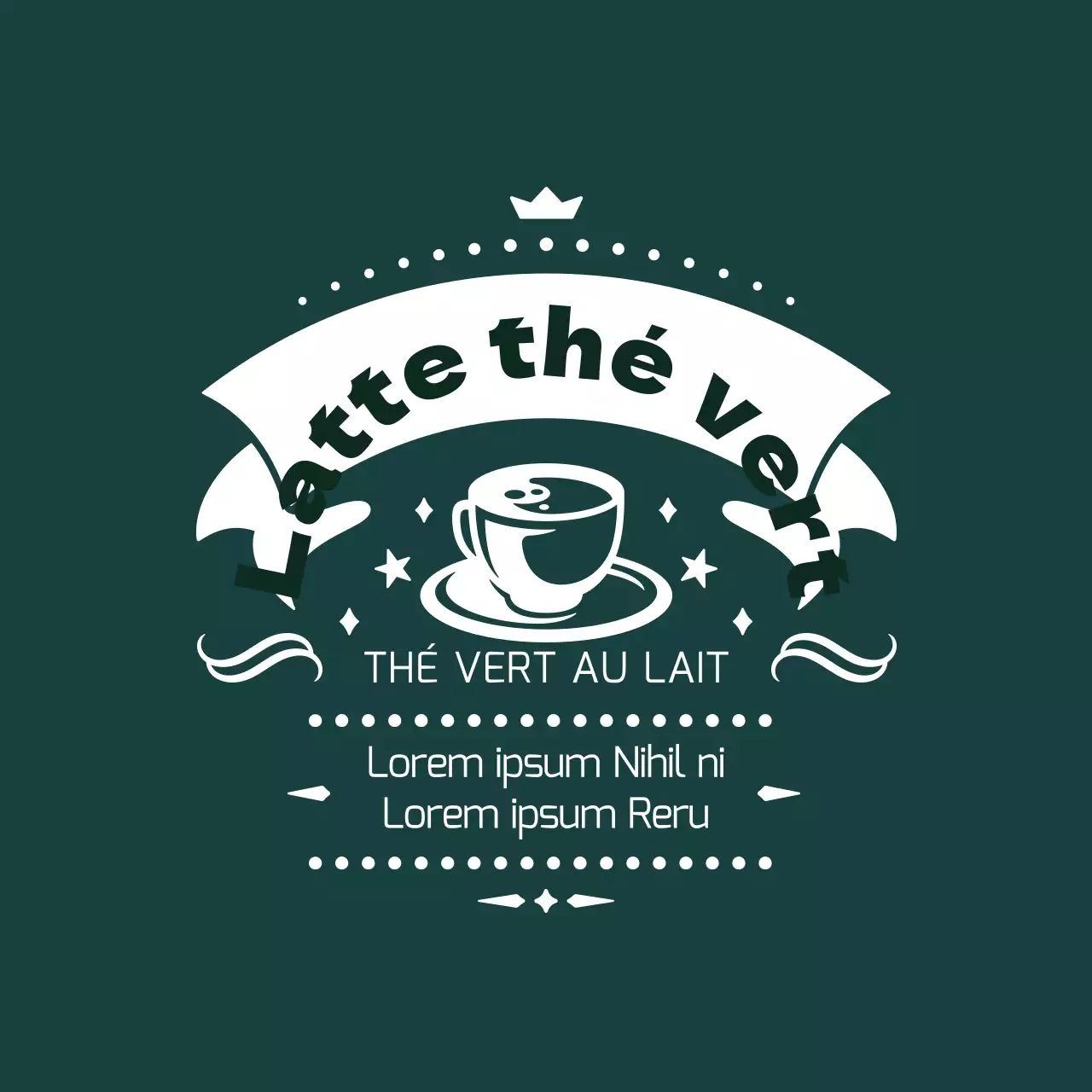 Étiquette illustrée turquoise pour thé vert au lait