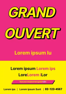 Promouvoir l'ouverture d'un magasin de téléphonie mobile à l'aide d'une bannière rose et jaune à haute visibilité.