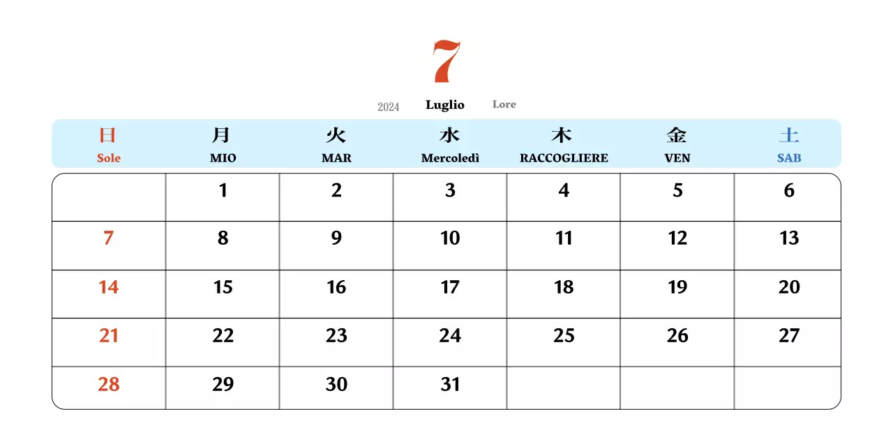 Calendario nostalgico di concezione retrò in rosso e blu
