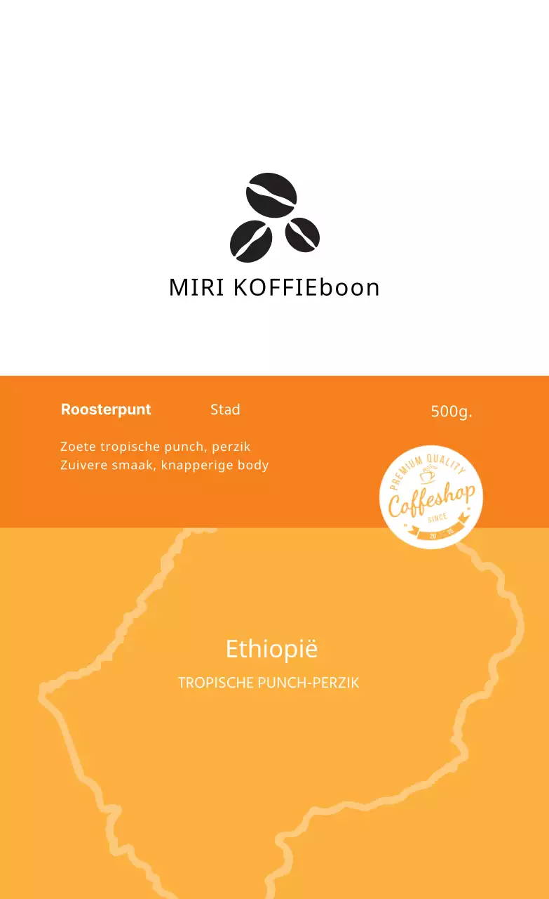 Keurig koffiebonenetiket met oranje illustratie