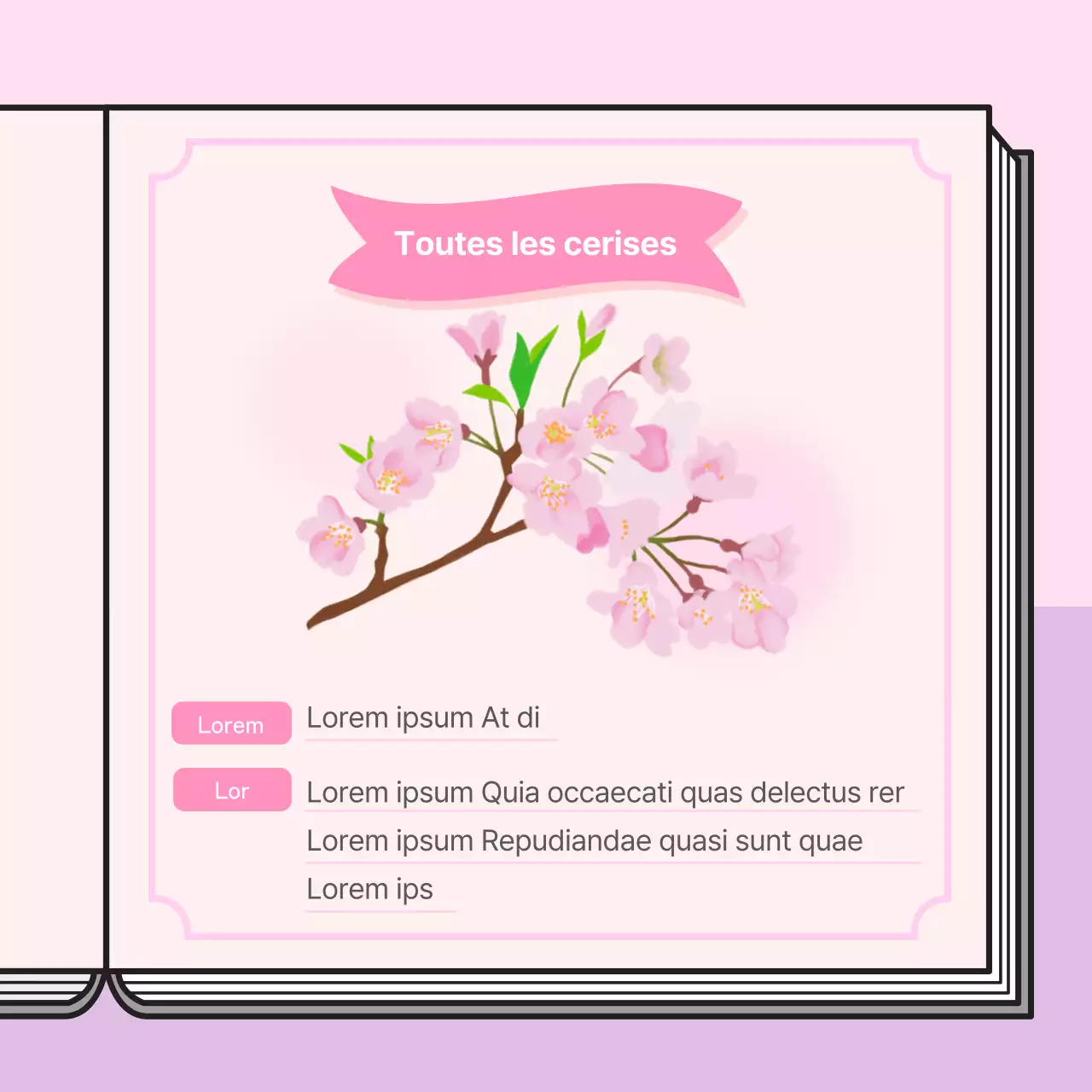 Concept de livre informatif sur les cerisiers en fleurs dans des couleurs pastel