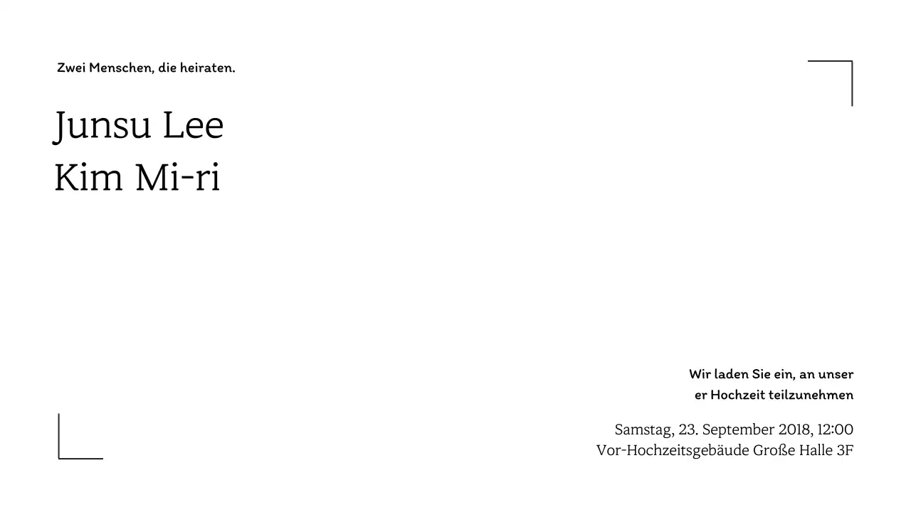 Hochzeitspostkartenumschlag mit einfachem Linienrahmen und hochzeitsbezogenem Text