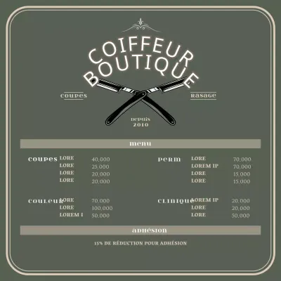 Support en acrylique pour un panneau de menu de barbier vert de style vintage