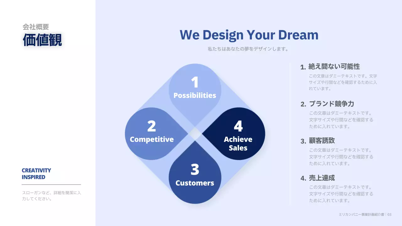 青 モダン ビジネス 計画書 プレゼンテーション