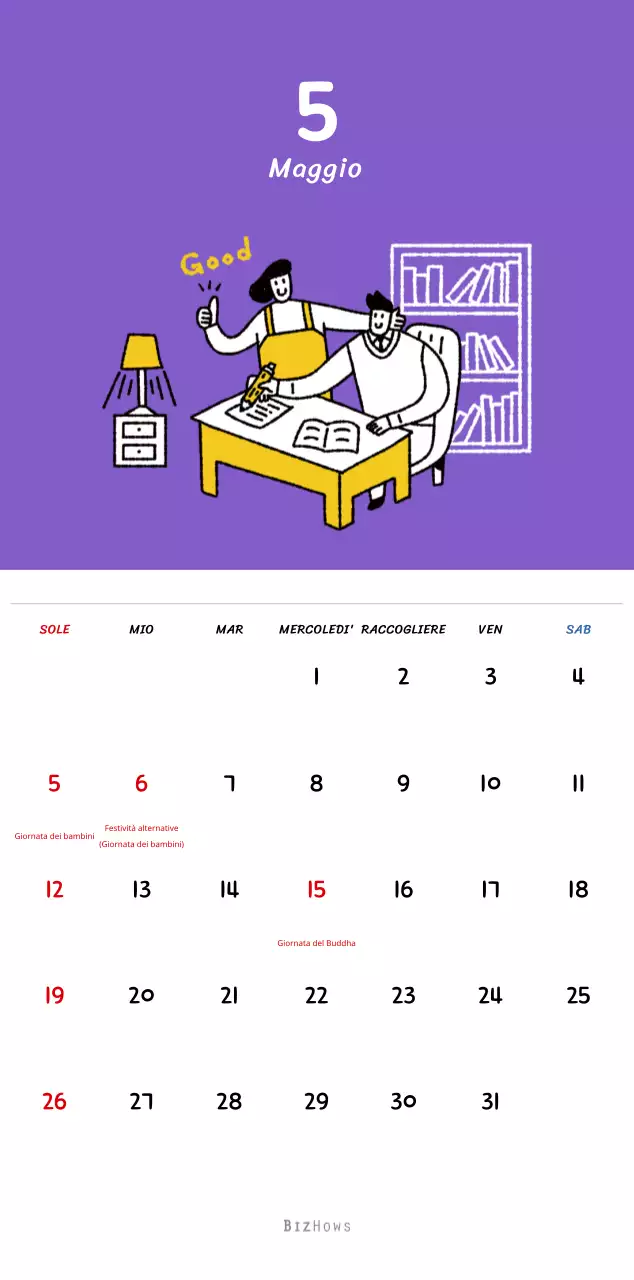 Calendario di Capodanno con simpatiche illustrazioni