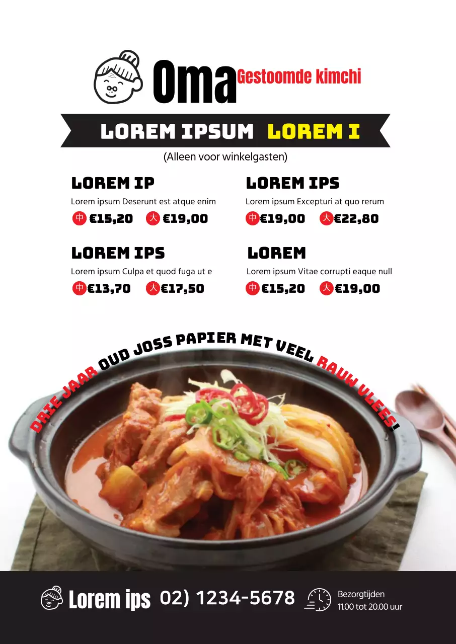 Kimchi-stoofpotmenu in dit strakke, witte, fotogenieke restaurant