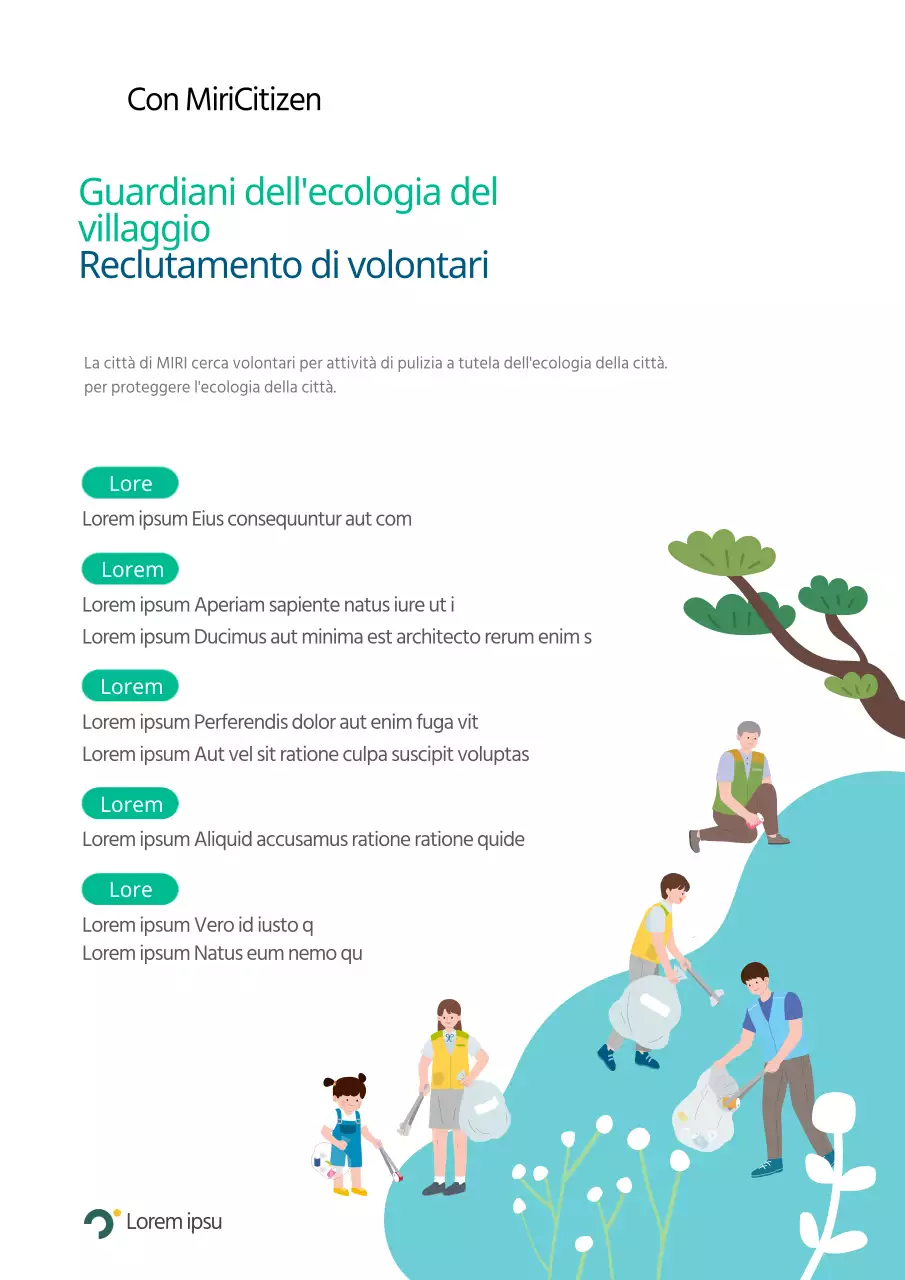 Reclutamento di eco-guardiani di villaggio con testo pulito in blu