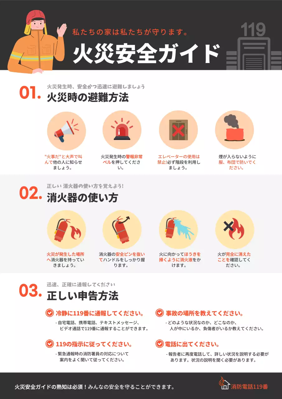 黒 シンプル 火災安全 ポスター 文書フォーム