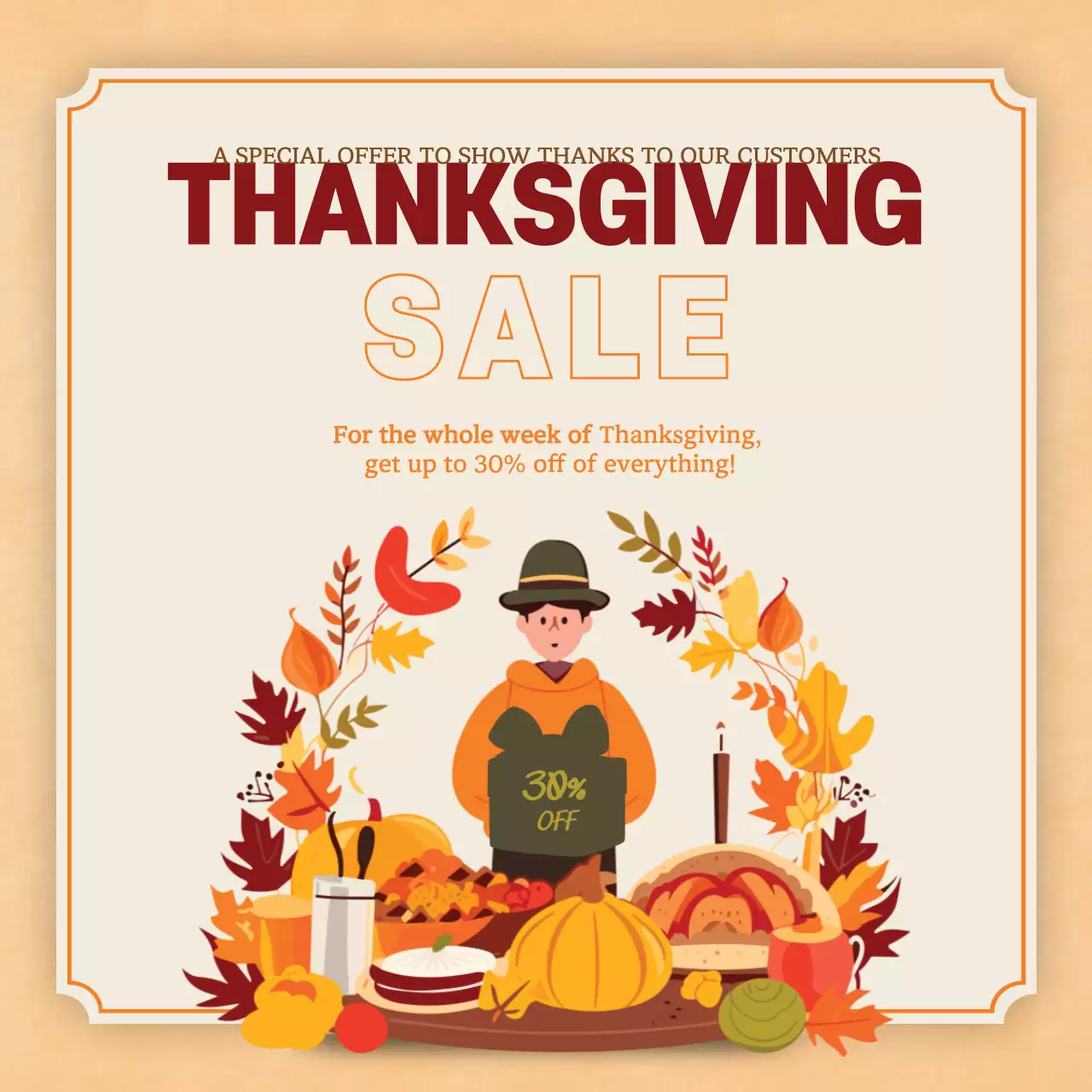 Beige Traditional Thanksgiving Promotion Social Media Post