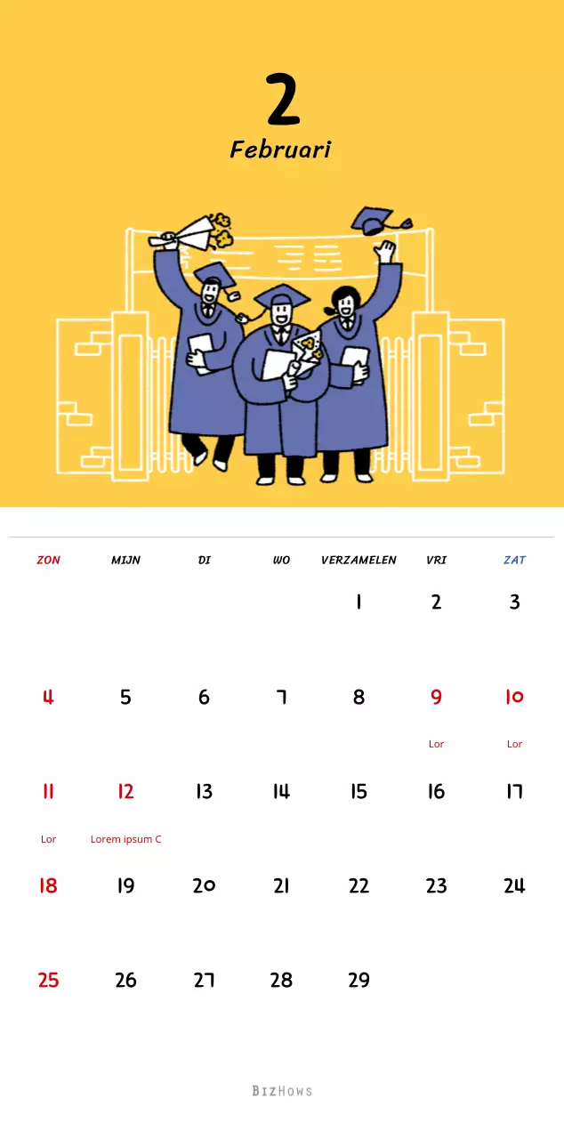 Nieuwjaarskalender met schattige illustraties