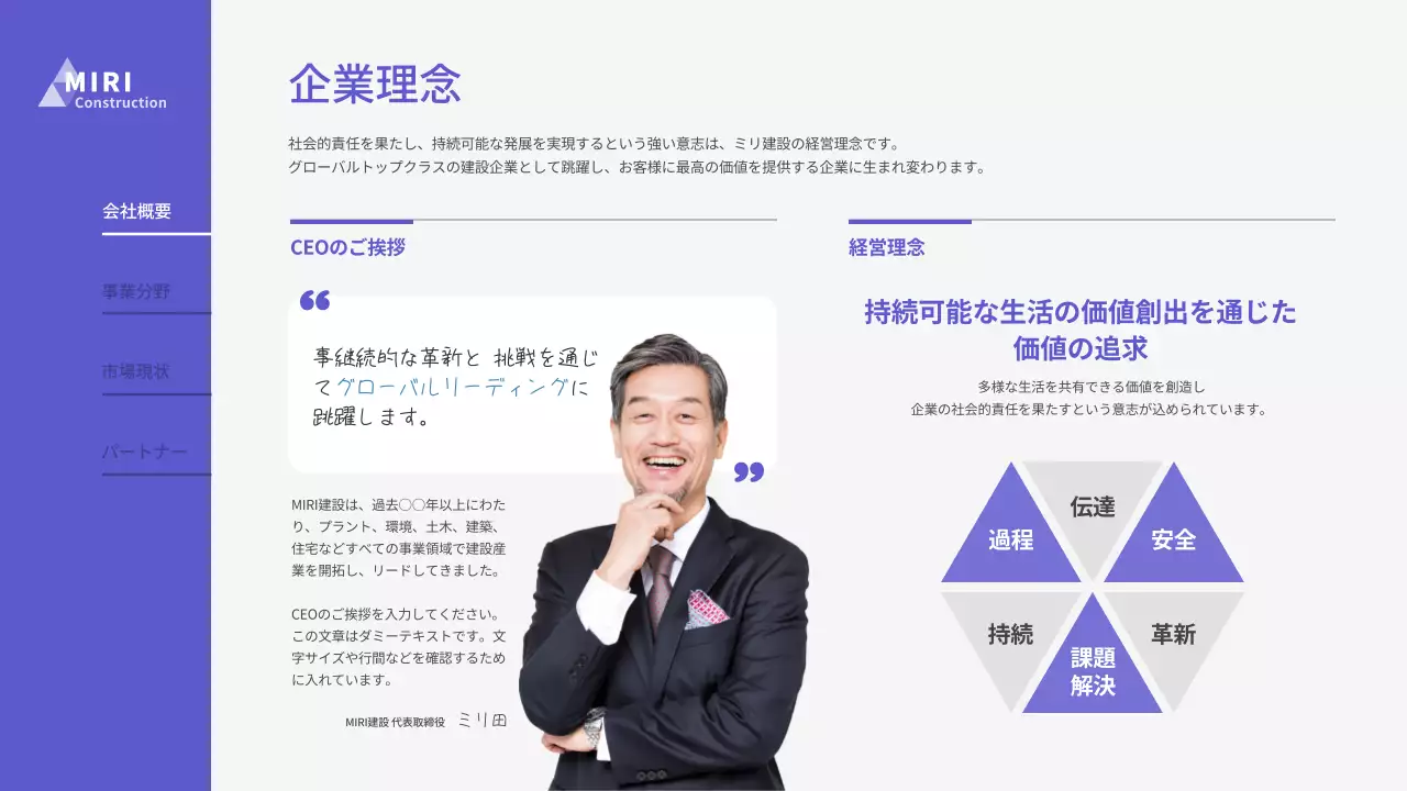 青 モダン 企業 プレゼンテーション