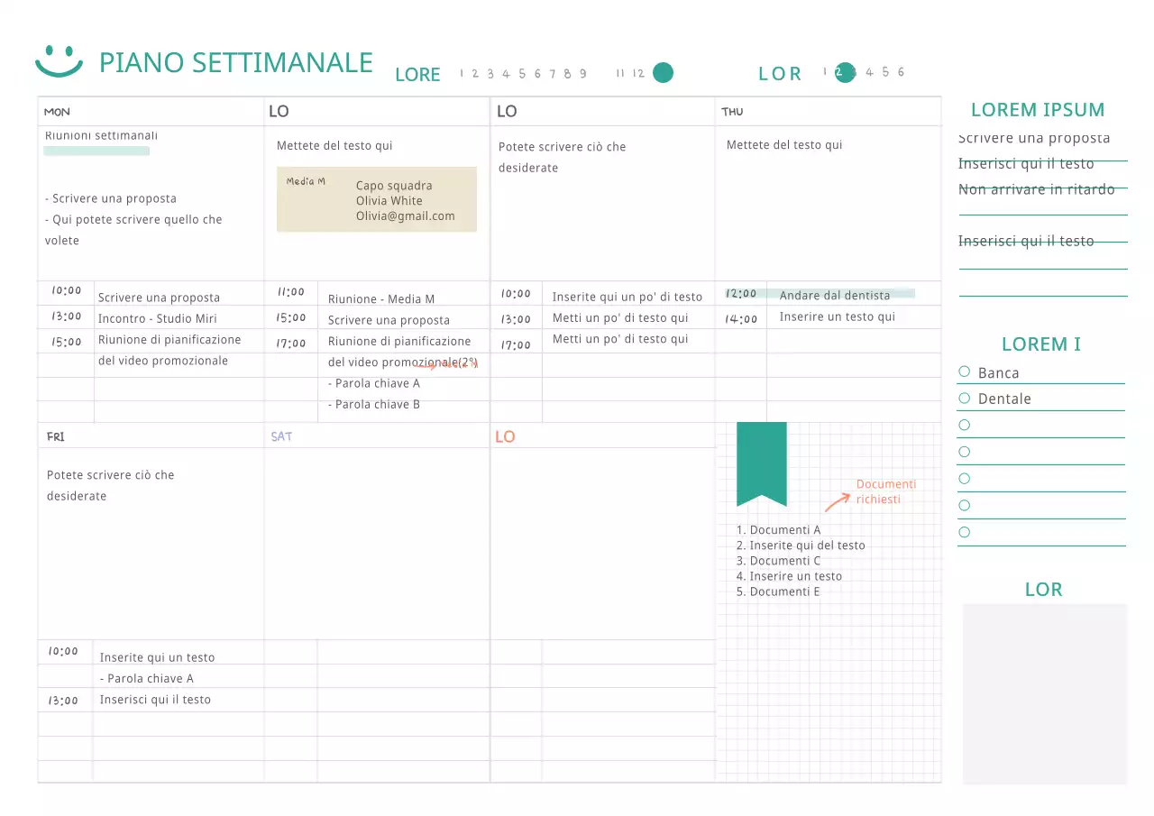 Semplice tono bianco per il piano settimanale Webnotes