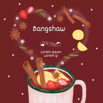 Descrizione di una bevanda bangshaw con illustrazione a colori in marrone di vari ingredienti alimentari