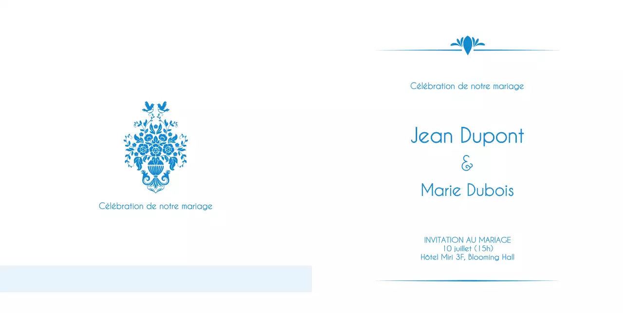 Invitation de mariage baroque en bleu