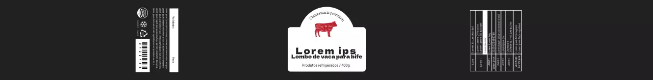 Etiquetas pretas com o logótipo Neat Steak Beef Sirloin