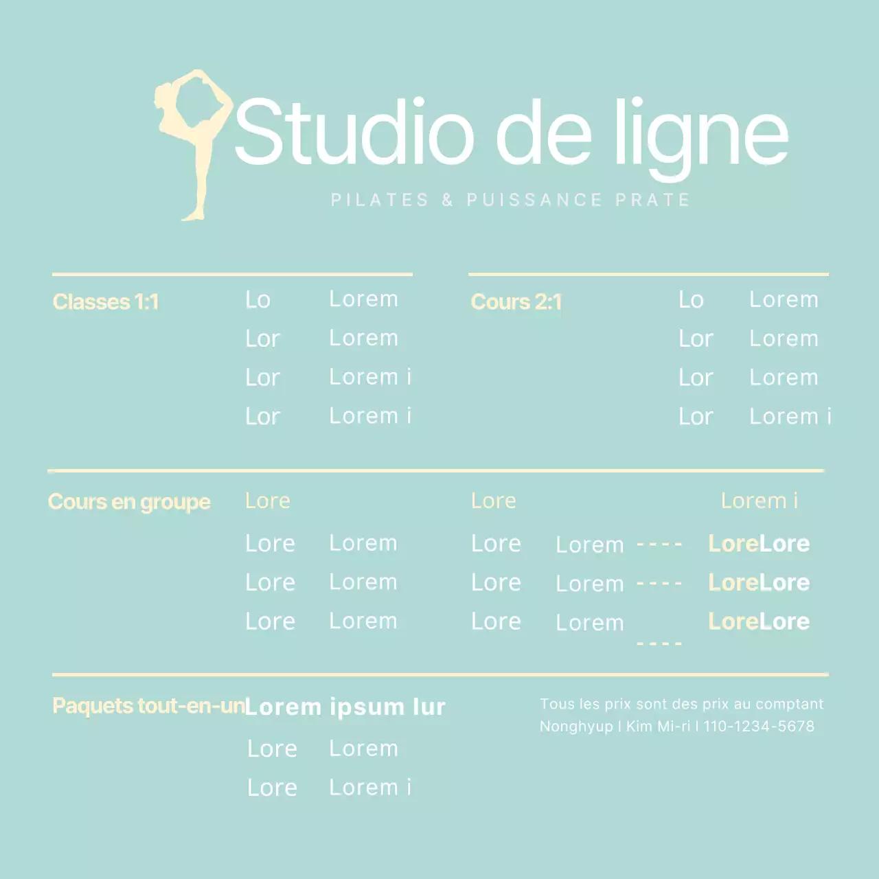 Mint Simple Pilates Menu Board Acrylic Stand