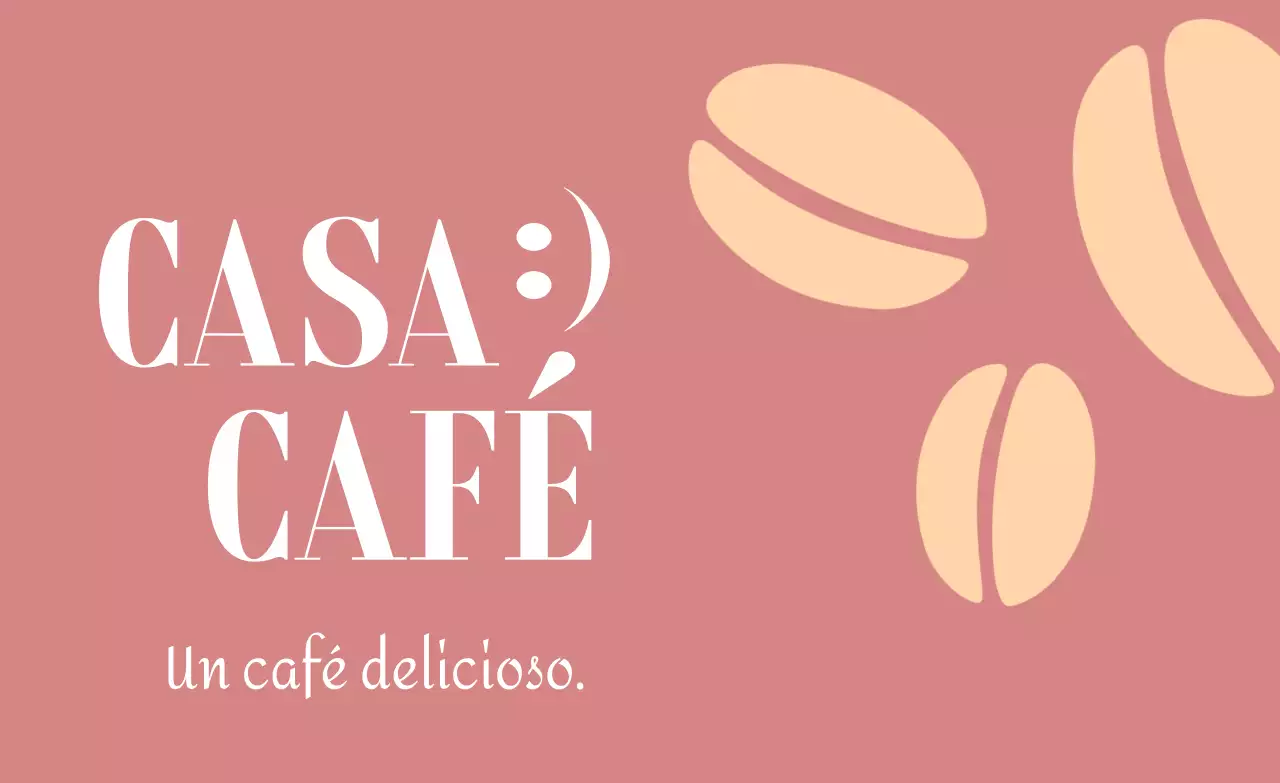 Promoción de una cafetería clásica con una ilustración de texto en blanco de granos de café en marrón rojizo y amarillo claro.