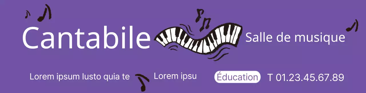 Illustration d'un piano violet pour la promotion d'une école de musique