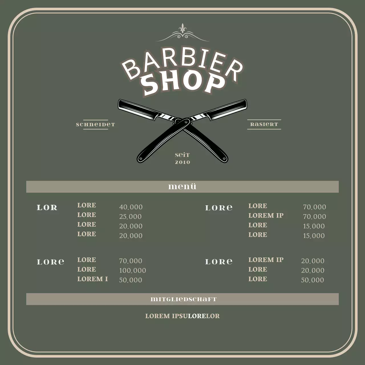 Acrylständer für ein grünes Barbershop-Menübrett im Vintage-Stil