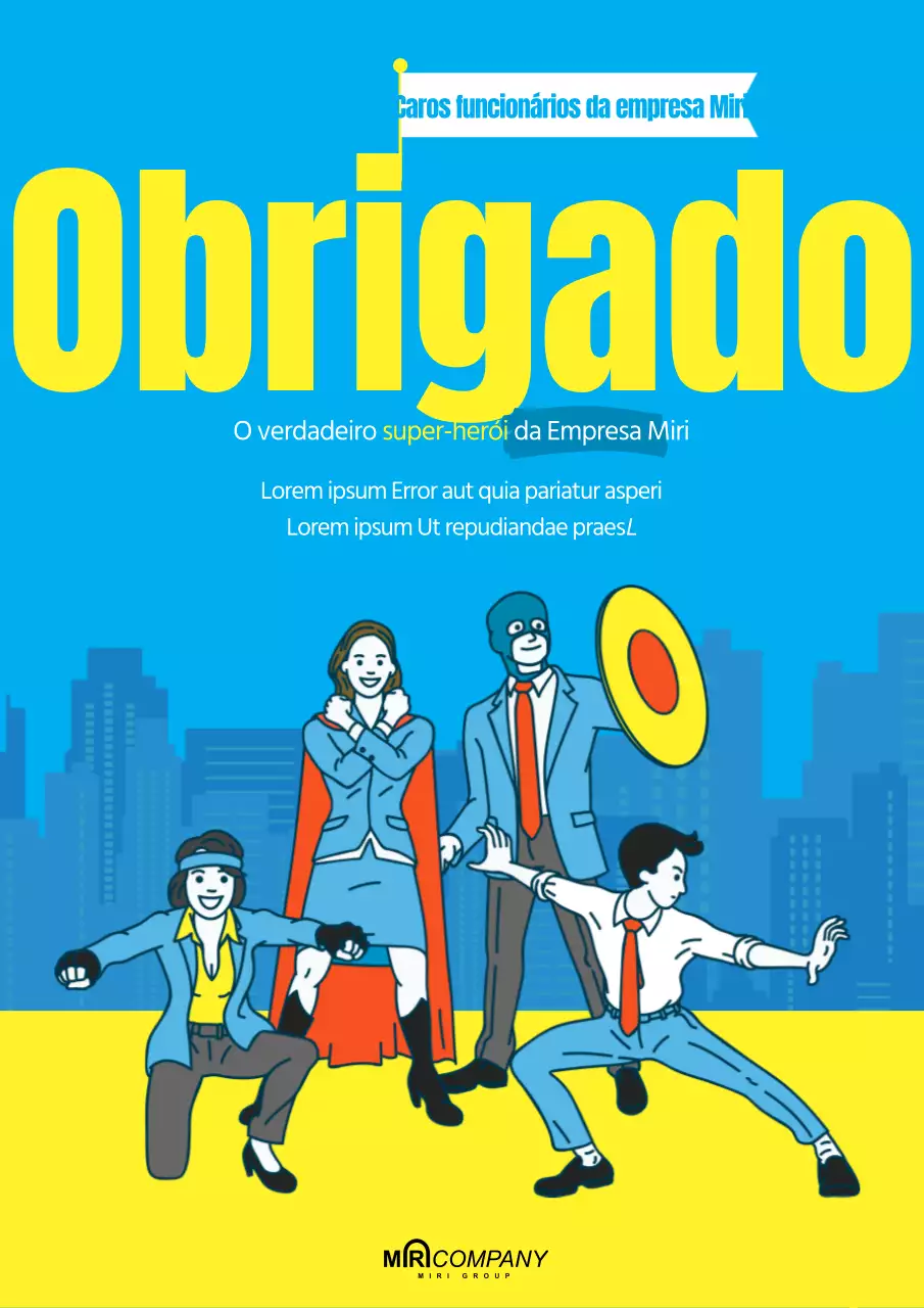 Um belo post azul e amarelo de agradecimento ao trabalhador